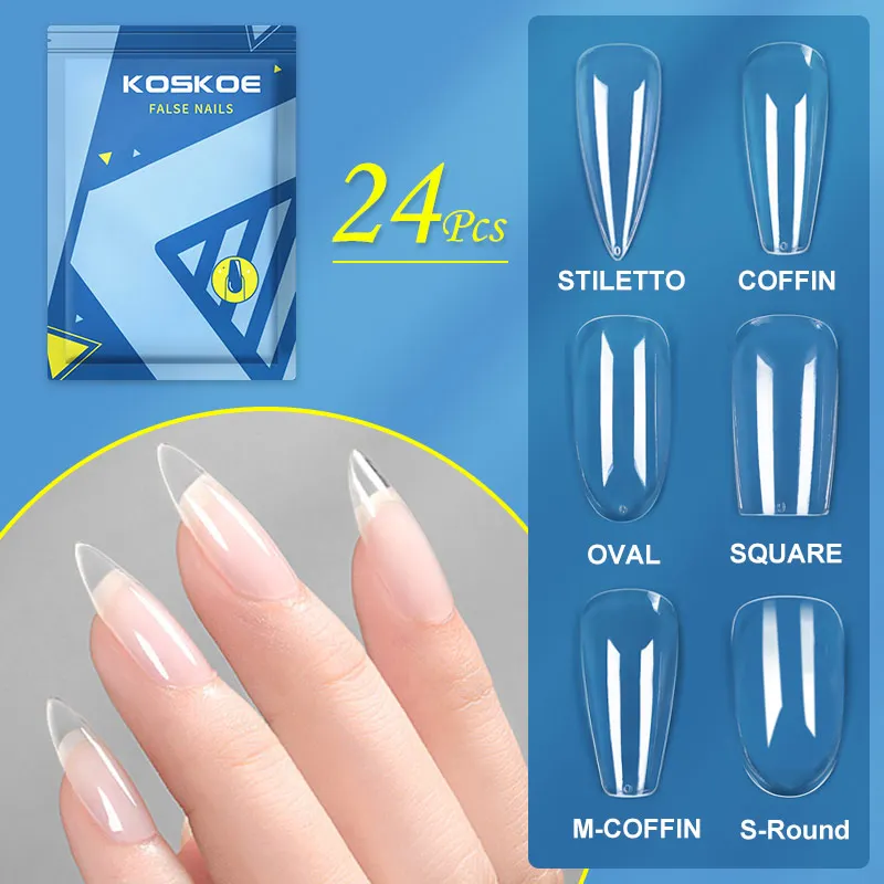 KOSKOE 24/22/20pcs/Bag Clear Acrylic Press on Nails Coffin Nail Tips Full Cover Fake Nail Artificial Press on Long Ballerinas