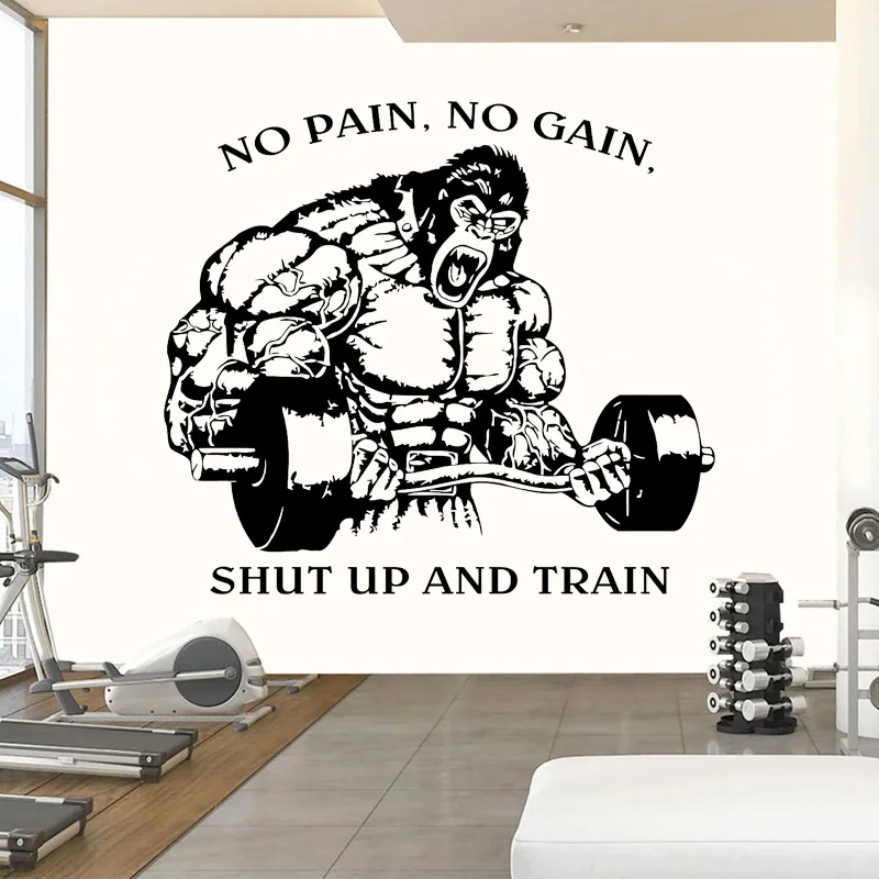 

No Pain No Gain Shut Up and Train Gym Wall Decal Poster Motivational Quote Vinyl Sticker Bodybuilding Fitness Decor Workout Z548