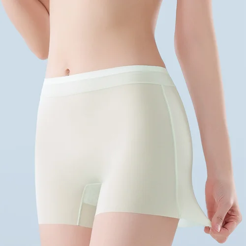 Imagen 2 del producto 1 Uds. Bóxer ultrafino de seda helada de verano de secado rápido para mujer, bragas de cintura alta sin costuras, ropa interior de seguridad femenina de talla grande