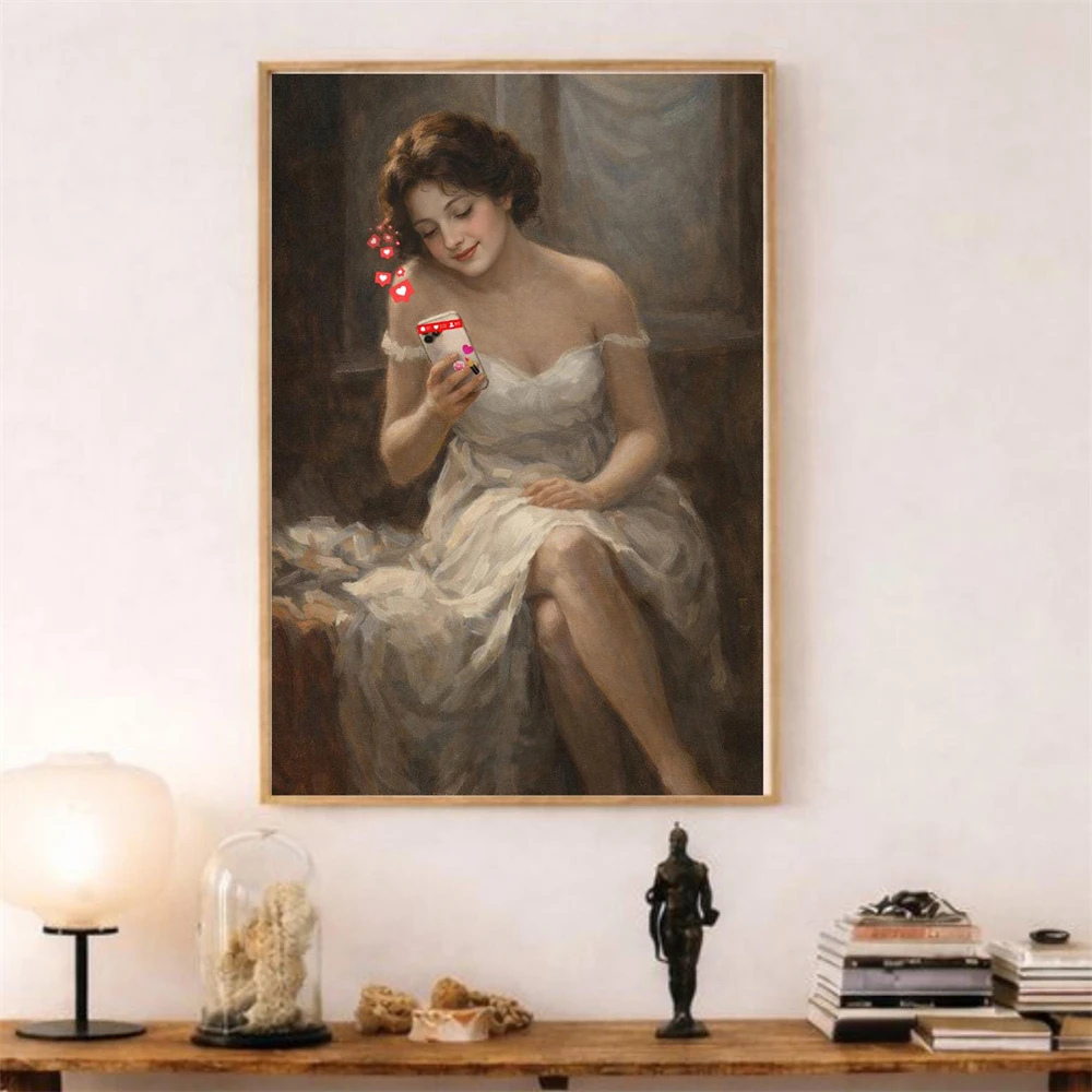Modern Poster Feminine Pop Wall Art Prints Girl in Pink Dress Romantic Oil Painting Art Print Classic Interior Portrait Poster