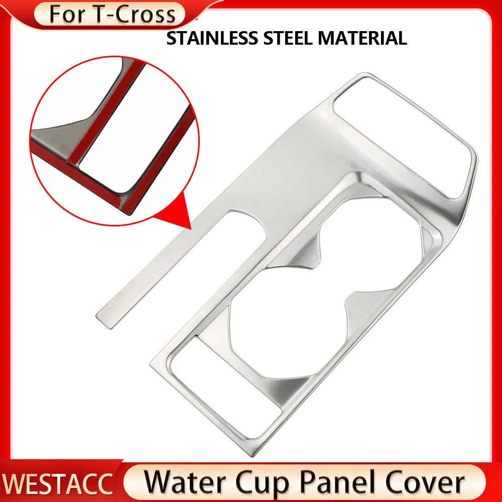 Car Center Console Water Cup Panel Sticker Trim Cover for Volkswagen VW T-Cross Tcross 2018 2019 2020 2021 2022 2023 Accessories