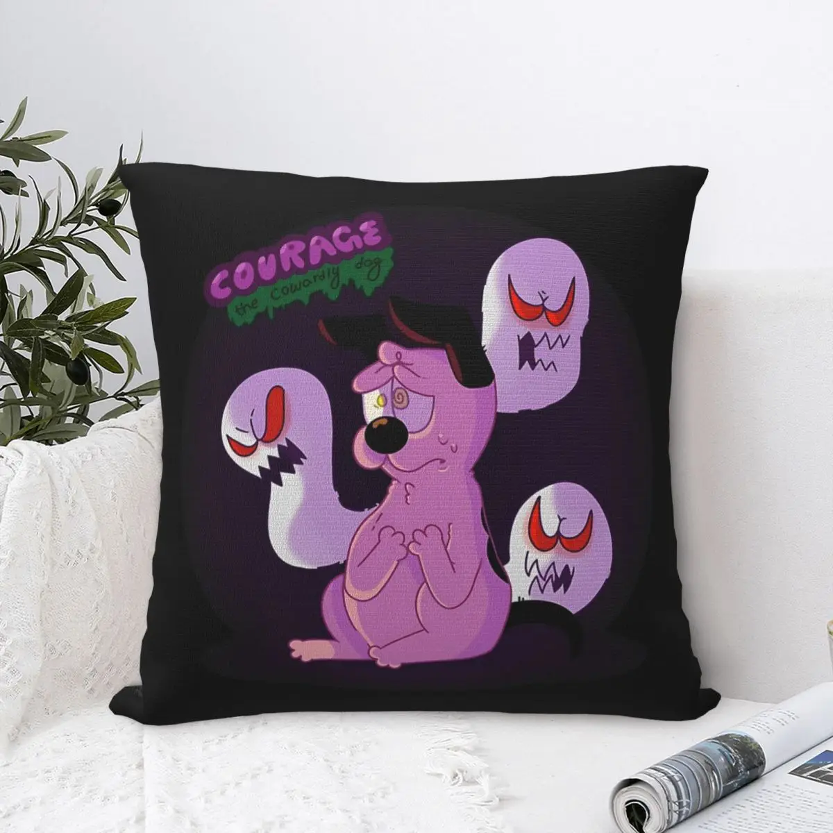 C-Courages Cowardly Dog Cute Pillowcase Printing Polyester Cushion Cover Gift Throw Pillow Case Cover Home Square 40X40cm