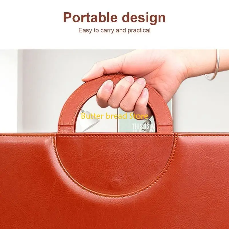 

W89C Leather Conference Folder Zippered Business Document Case with Calculator Clipboard Multiple Pocket Card Holder Pen Slot