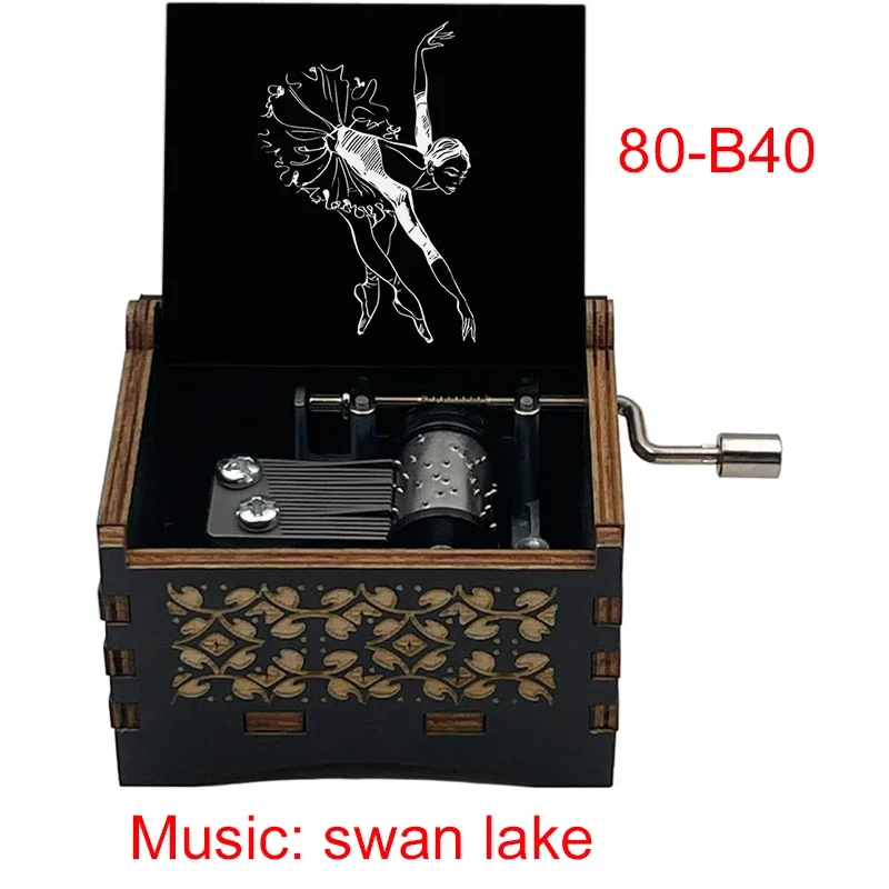 مخصص سوان ليك صندوق تشغيل الموسيقى ، أسود خشبي 18 ملاحظة الموسيقية ، راقصة الباليه اللون طباعة سلم الاطفال لعبة أصدقاء هدايا عيد ميلاد لطيف #6