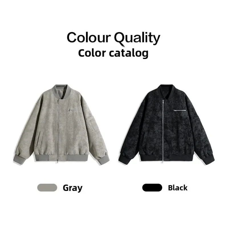 

Fashion Baseball Jackets Men's Autumn Winter Sun-drying Tie-dyed Leather Jackets Short Work Jackets Retro Pilot Baseball Jackets
