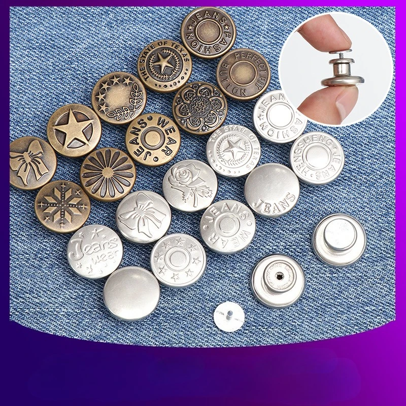 

5pcs Vintage Denim Jeans Buttons Metal Round Shank Buttons No Sew Clothing Fasteners for Clothes Shoes Bags Coats T-shirt Hat
