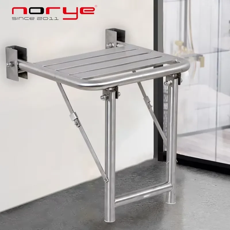 Modern Stainless Steel Wall Mounted Folding Shower Seat Bathroom Safety Chair Foldable Bench for Elderly Disabled Kitchen Use