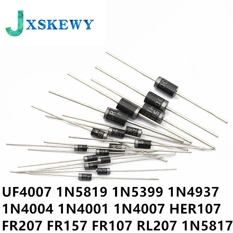 50PCS 1N5817 1N5819 1N5399 1N4937 1N4004 Schottky Rectifier Diode 1N4001 1N4007 UF4007 HER107 FR207 FR157 FR107 RL207 DO-41