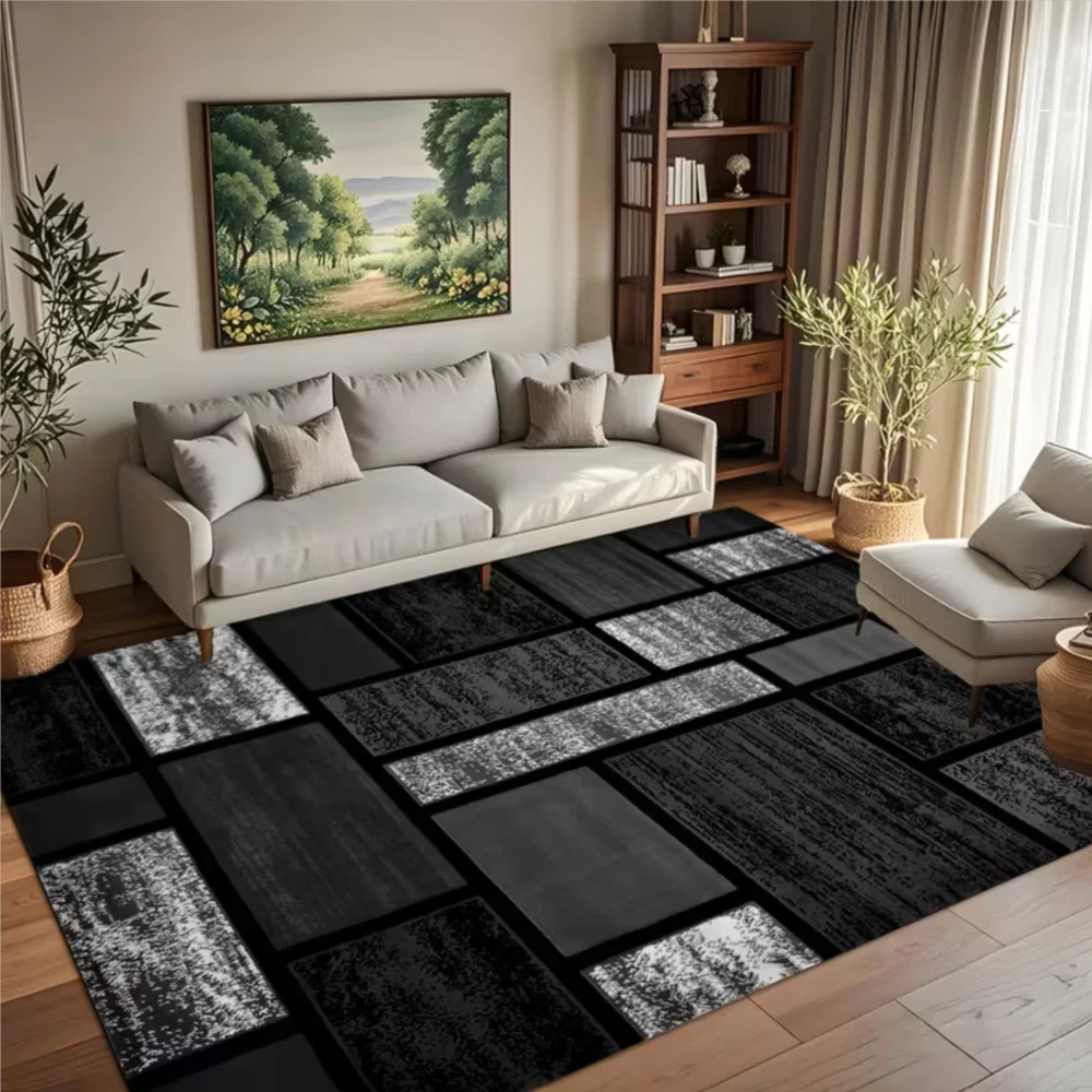 VIKAMA Modern Gold Crack Marble Square Border Area Mat Anti Slip Washable Rug For Living Room Bedroom Home Decor
