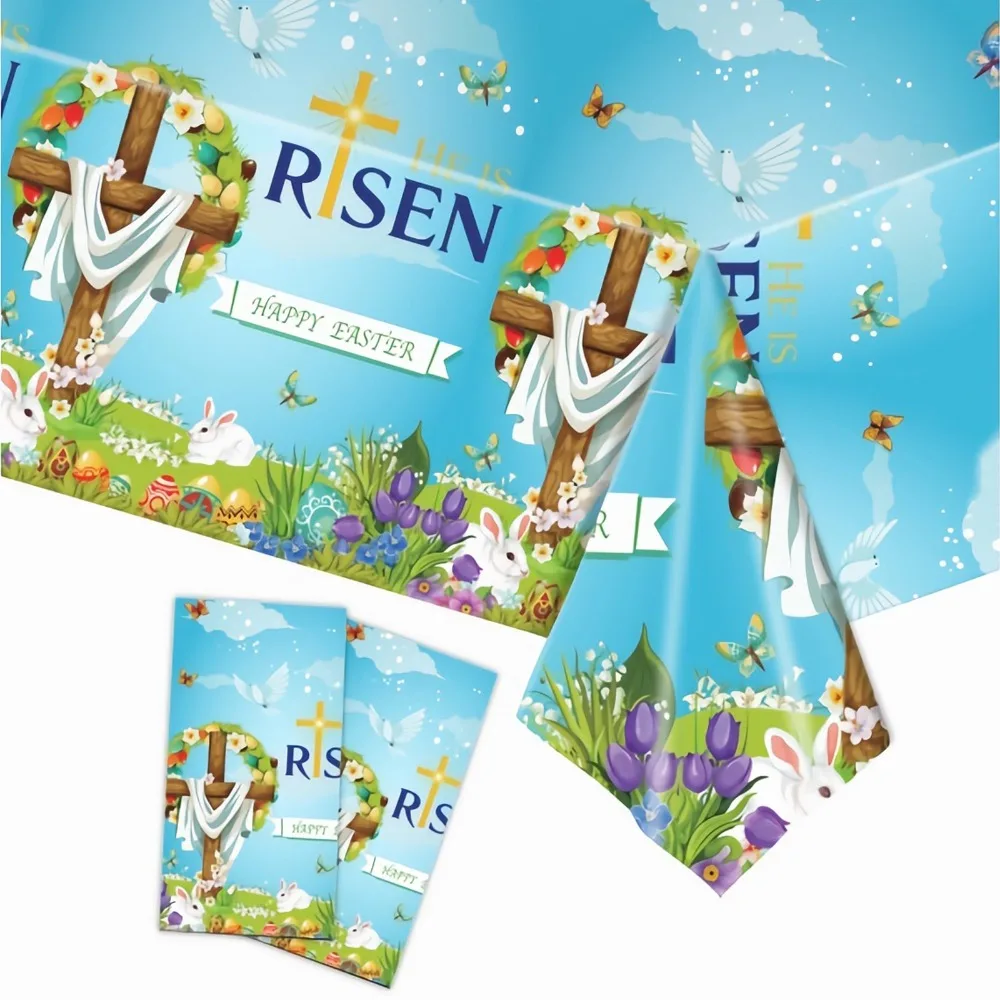 New Plastic Easter Tablecloth 137*274cm Bronzing Disposable Tablecloths Rabbit Bunny Table Runner Party Supplies