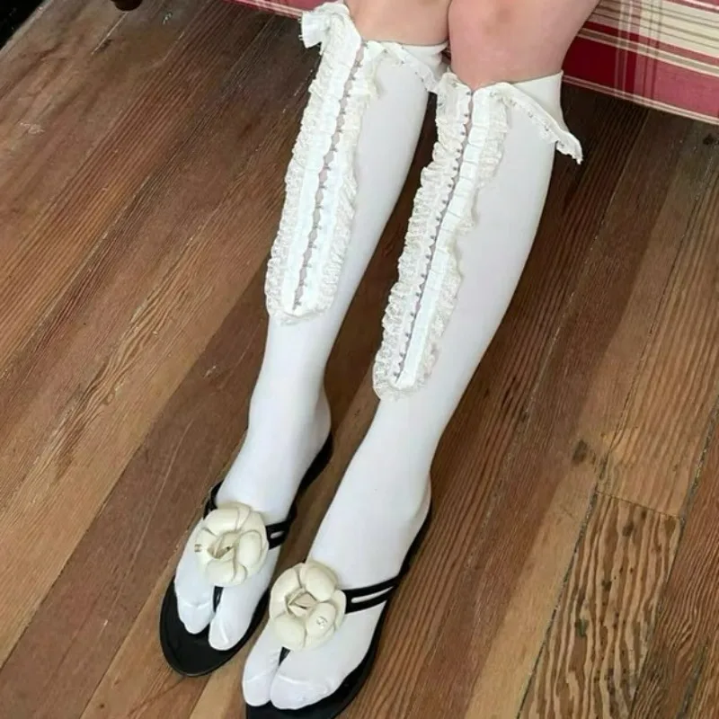 Lolita Hollow Collar Underwear Buckle Stockings Spice Girls Y2K Leg Warmers Women Summer Personalised Lacework Knee High Socks