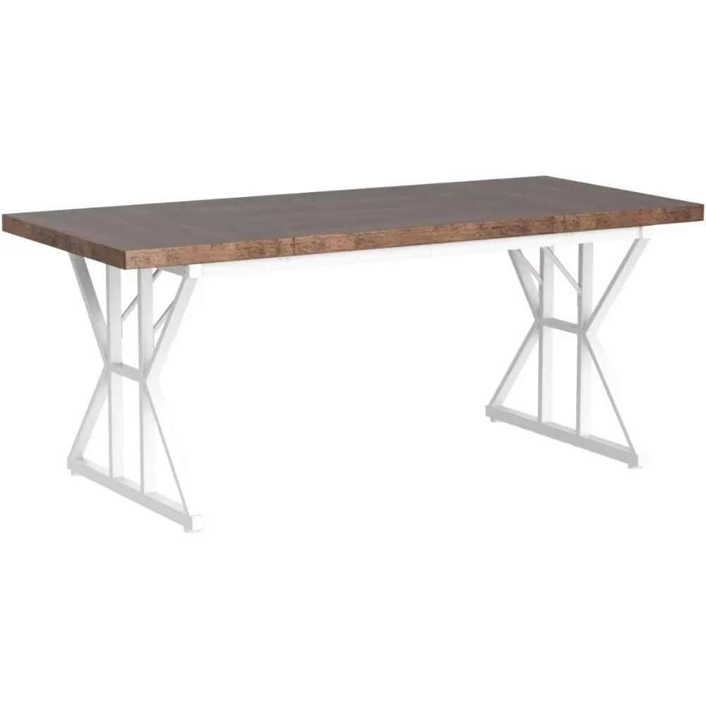 Mesa De Jantar De Madeira Retangular Com Pernas De Metal Pesado, Mesa De Jantar De Cozinha Da Quinta Para 6 Pessoas, 70,8"