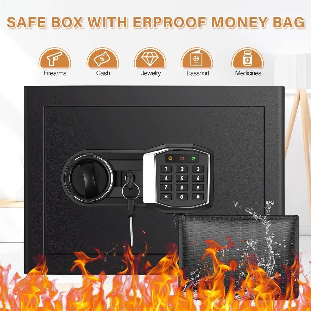 

1.2 Cub Small Fireproof Safes for Home Use, Digital Home Safe with Fireproof Waterproof Bag,
