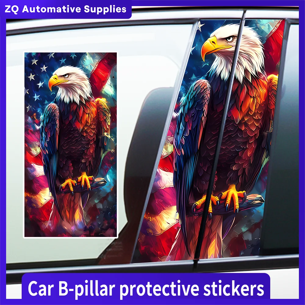 Majestic Eagle US Flag Car Stickers B Pillar Decals Universal Window Middle Pillar Vinyl Wrap Auto Styling Accessories 2-Pack