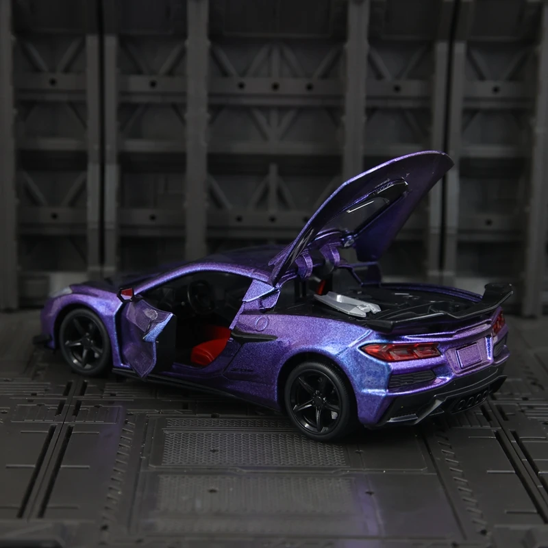 1:24 시뮬레이션 쉐보레 코르벳 Z06 2024 합금 자동차 모형 슈퍼카 장식, 도어 및 트렁크 개폐 가능, 어린이 선물