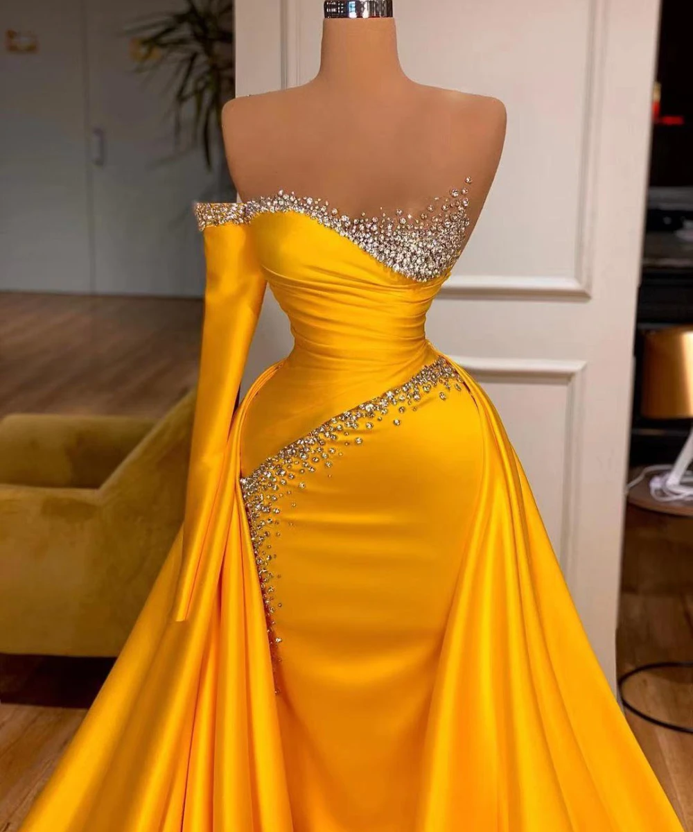 Different Styles Yellow Mermaid Evening Dresses Long Beads Prom Gowns for Women Formal Special Occasion Gown