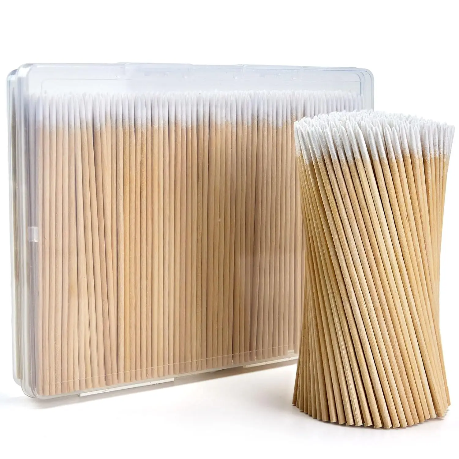 

400 Precision Pointed Cotton Swabs in Storage Box - Wooden Sticks for Makeup, Cleaning, Tattoo & Craft