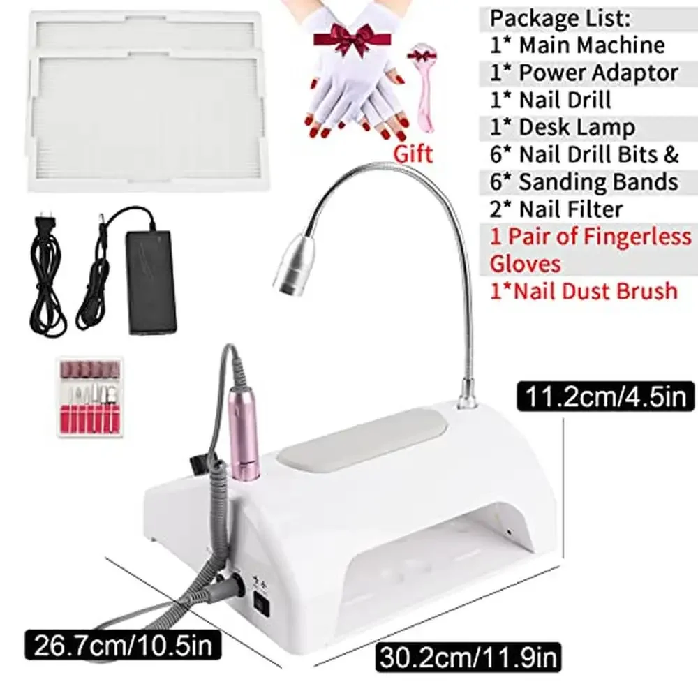 Nail Dust Collector Vacuum Multifunction Nail Art Machine 40W Suck Dust 30000PRM Drill UV LED Lamp 48/96W Armrest Gloves Light