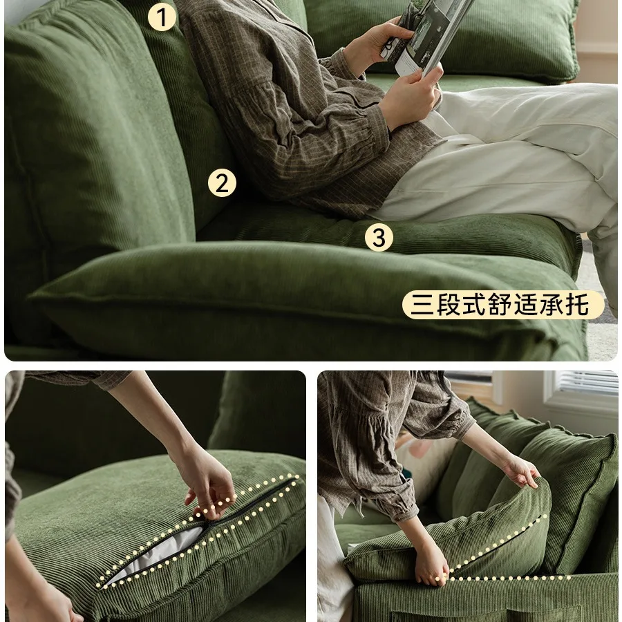 Customizable Nordic Fabric Sofa Living Room Small Unit Corduroy Japanese Simple Modern Retro Trio