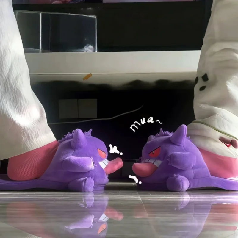 

Pokemon 2026 New Gengar Slippers Funny Tongue Out Design Soft Sole Cute Cozy Winter Warm Indoor Couple Home Toy Slippers