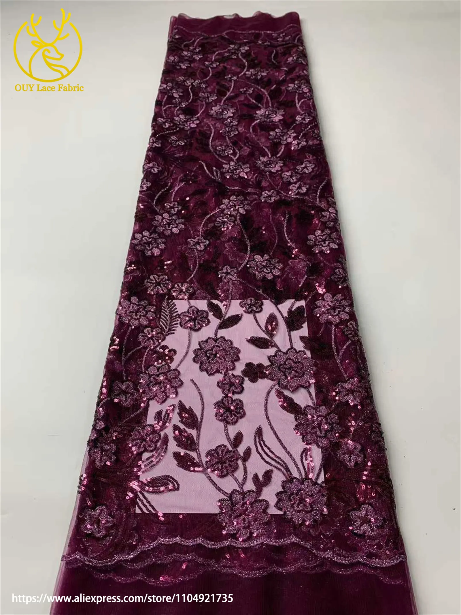 Afrikanische Pailletten Stickerei Spitze Stoff Hohe Qualität Französisch Nigerian Pailletten Tüll Spitze Stoff Damen Kleid Hochzeit Kleid Nähen – Detail 7