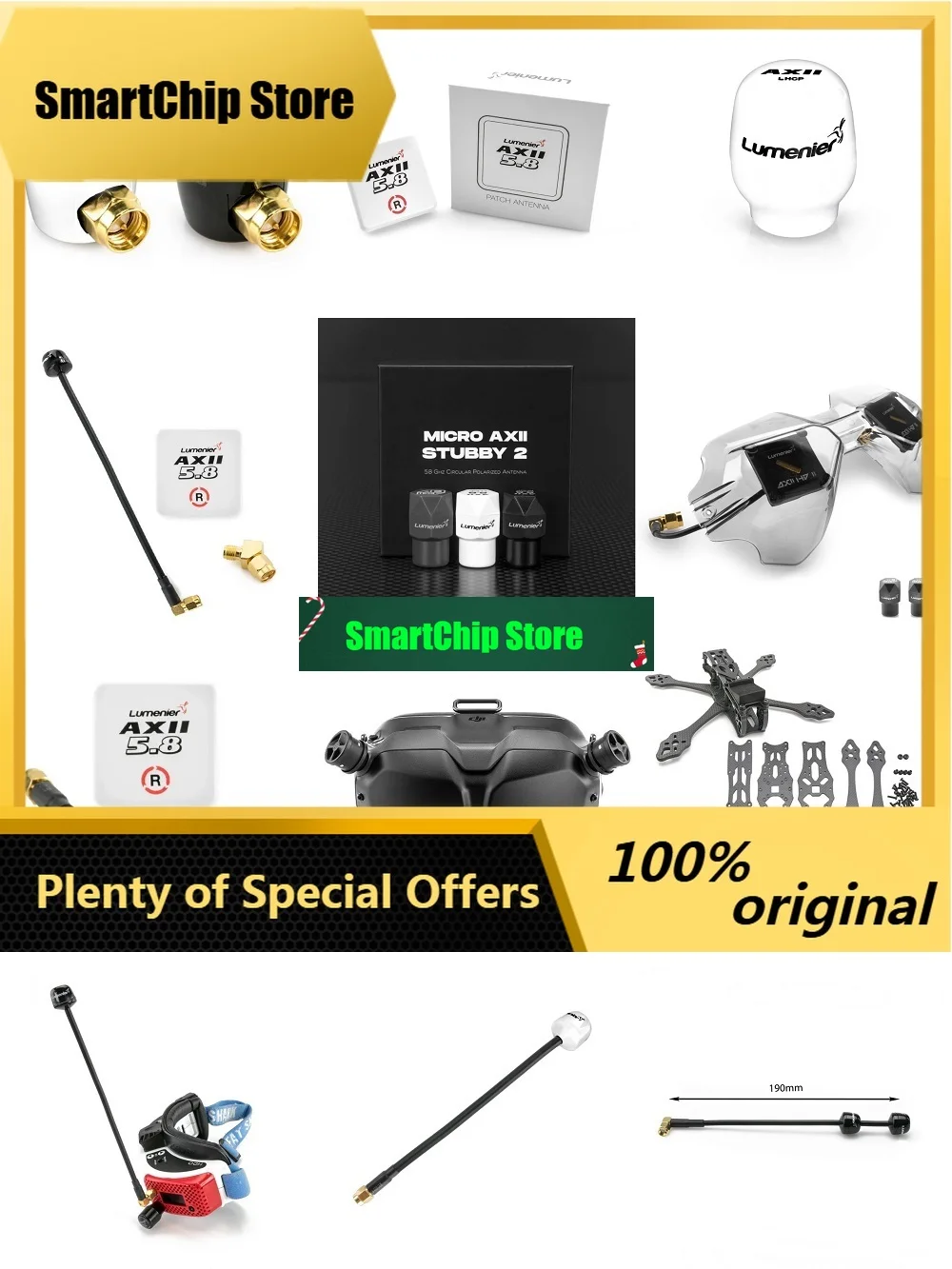SmCpOriginal Lumenier AXII 2 5.8GHz 2.2dBi Gain FPV Antenna MMCX/Patch/Double/Stubby/Long Range/SMA Antenna For RC FPV Racing Dr