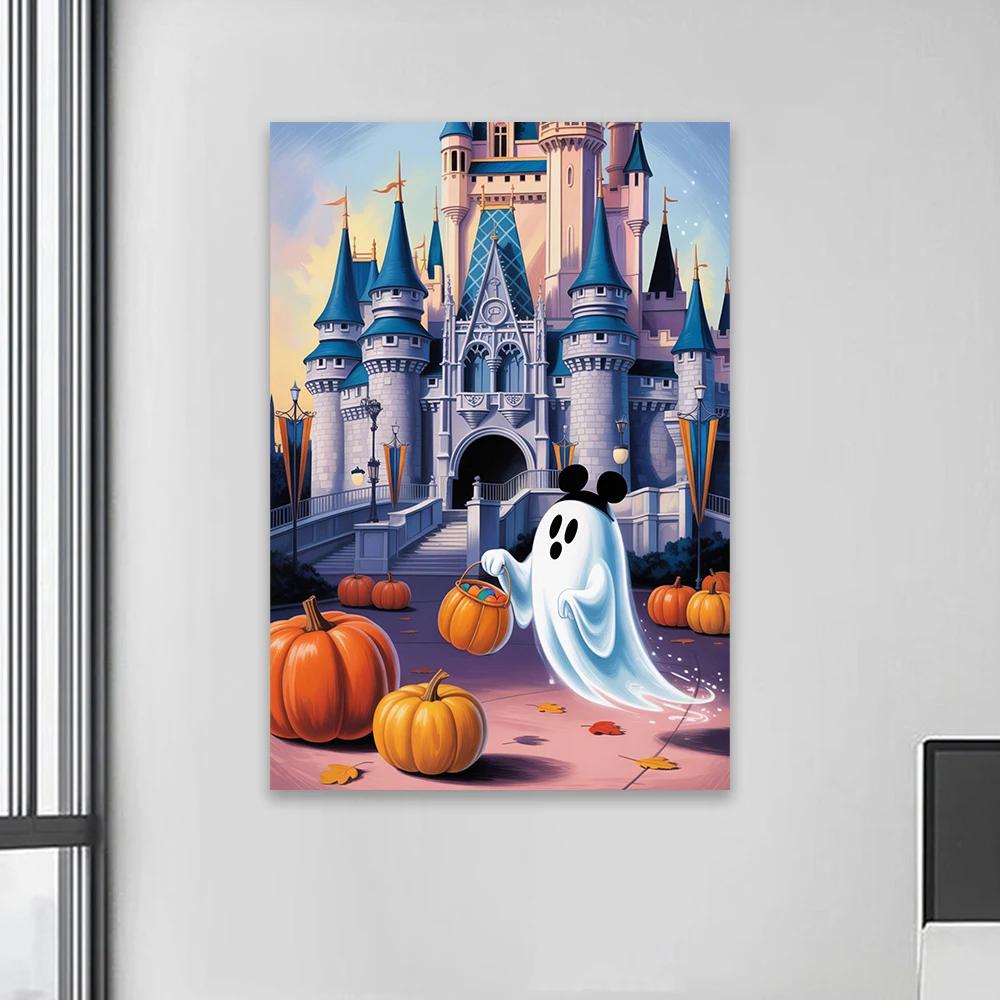 Pintura en lienzo de Mickey Pumpkin, decoración de Halloween de Disney, póster artístico de pared de Halloween, impresiones del Reino Mágico, decoración para sala de estar