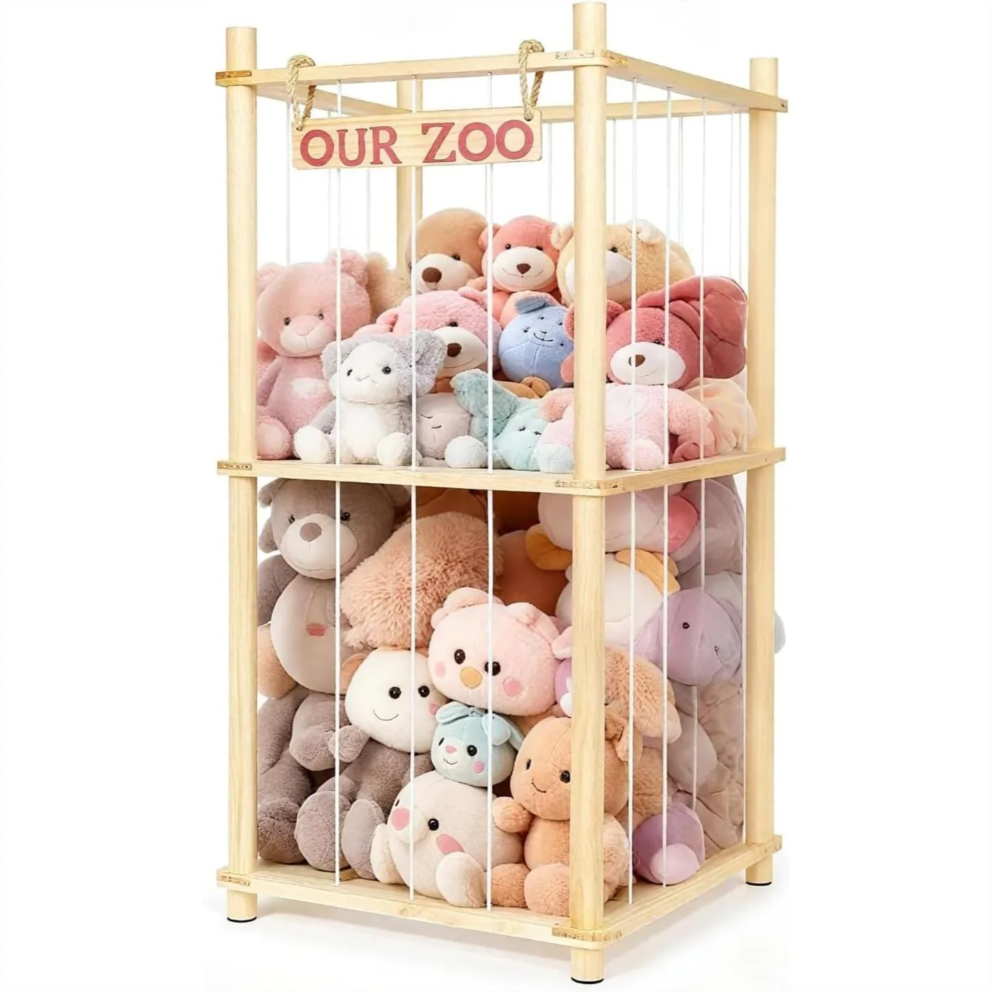 Stuffed Animal Storage with Elastic Cords, Space-Saving Plushie Organizer for Kids Bedroom