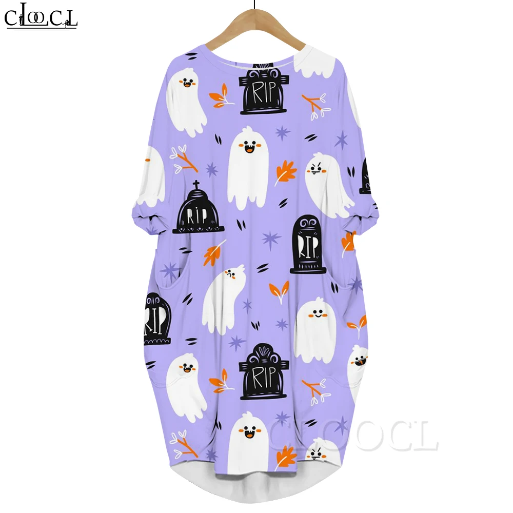 

CLOOCL Halloween Loose Casual Dress Cute Little Devil Graphics 3D Printed Long Sleeves Pocket Dresses Evening Dress Ladies Gift