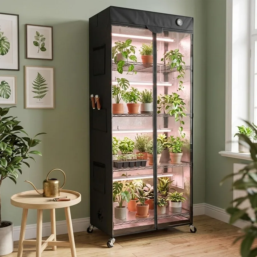 Mini Greenhouse with 18W T8 Grow Lights and Thermo-Hygrometer 27