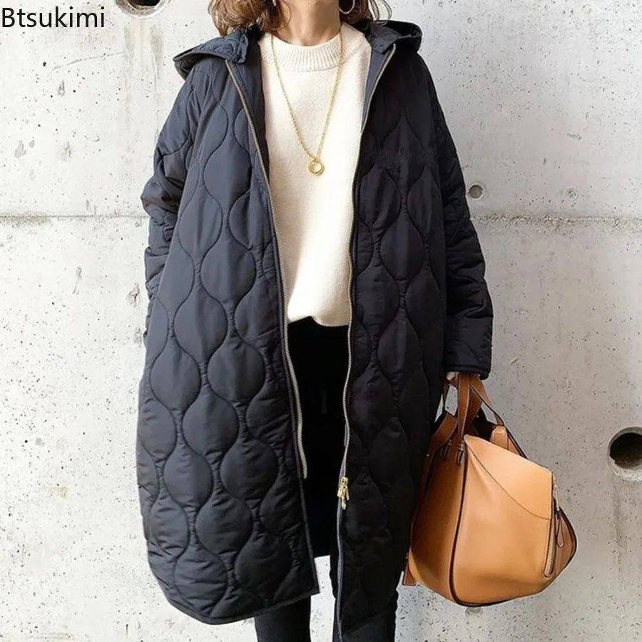 New 2026 Women's Winter Warm Oversize Long Parkas Hoodies Cotton Padded Jacket Vintage Fashoin Long Sleeve Coat Thick Overcoat