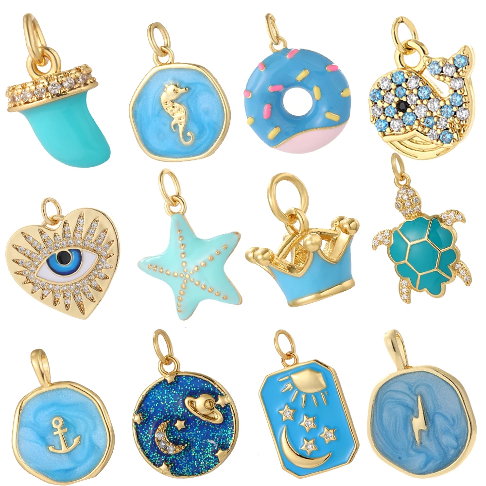 Starfish Heart Charms for Jewelry Making Supplies Diy Earrings Necklace Bracelet  Evil Blue Eye Gold Color Moon Charm Dijes