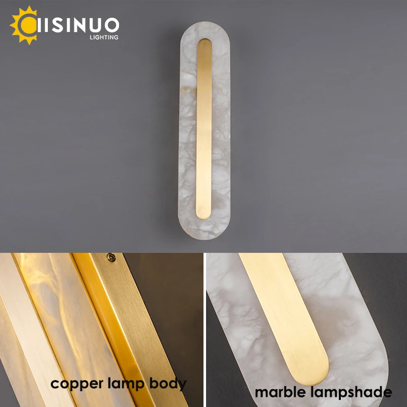 Minimalist Luxury Marble Wall Light Modern Copper Gold Wall Sconce LED Bedside Wall Mount Light Fixture for Bedroom Hotel Corrid