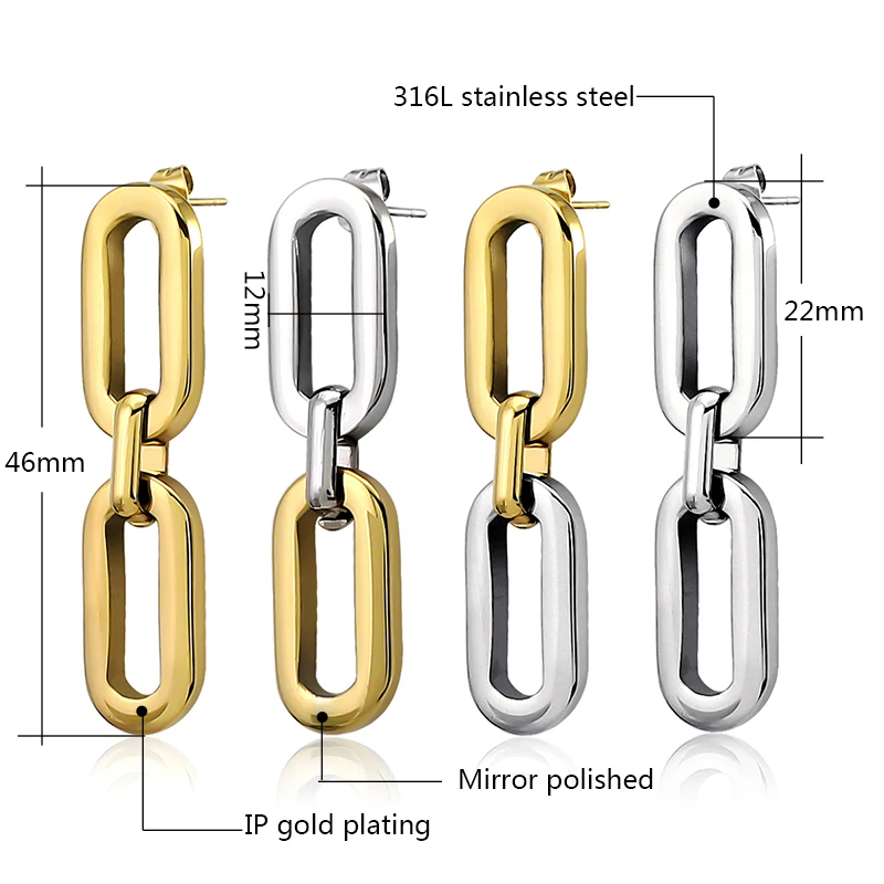 Rectangular Links Geometric Mix Color Long Drop Earrings for Women Stainless Steel Earrings Studs Everyday Wear