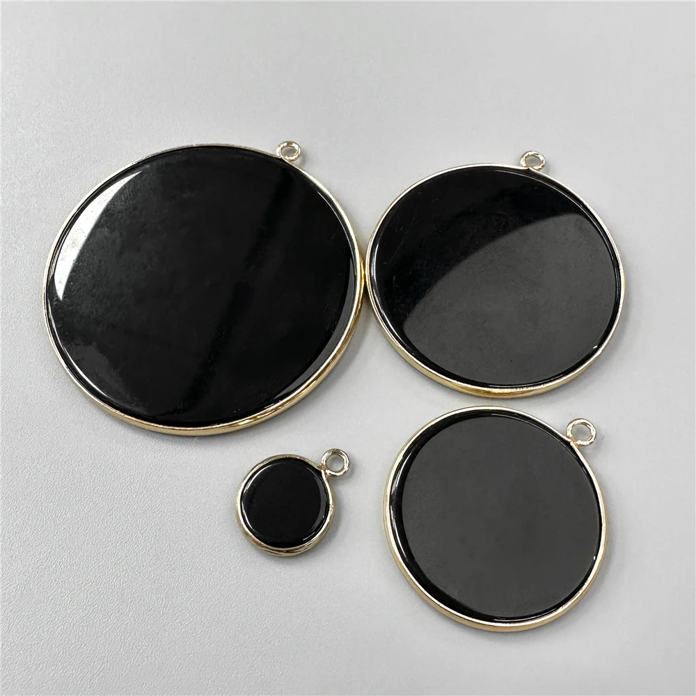 Fashion Flat Round Healing Stone Pendant Natural Obsidian Rose Quartzs Amazonite Charms For Jewelry Making DIY Earrings Necklace