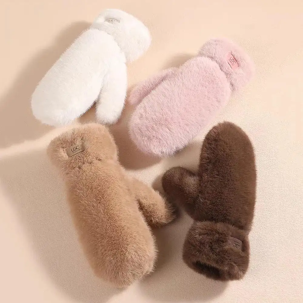 الشتاء تقليد قفازات فرو المنك رشاقته قفازات مخملية في الهواء الطلق يندبروف الدافئة طبقة مزدوجة القفازات الصلبة زائد قفازات الكشمير #2