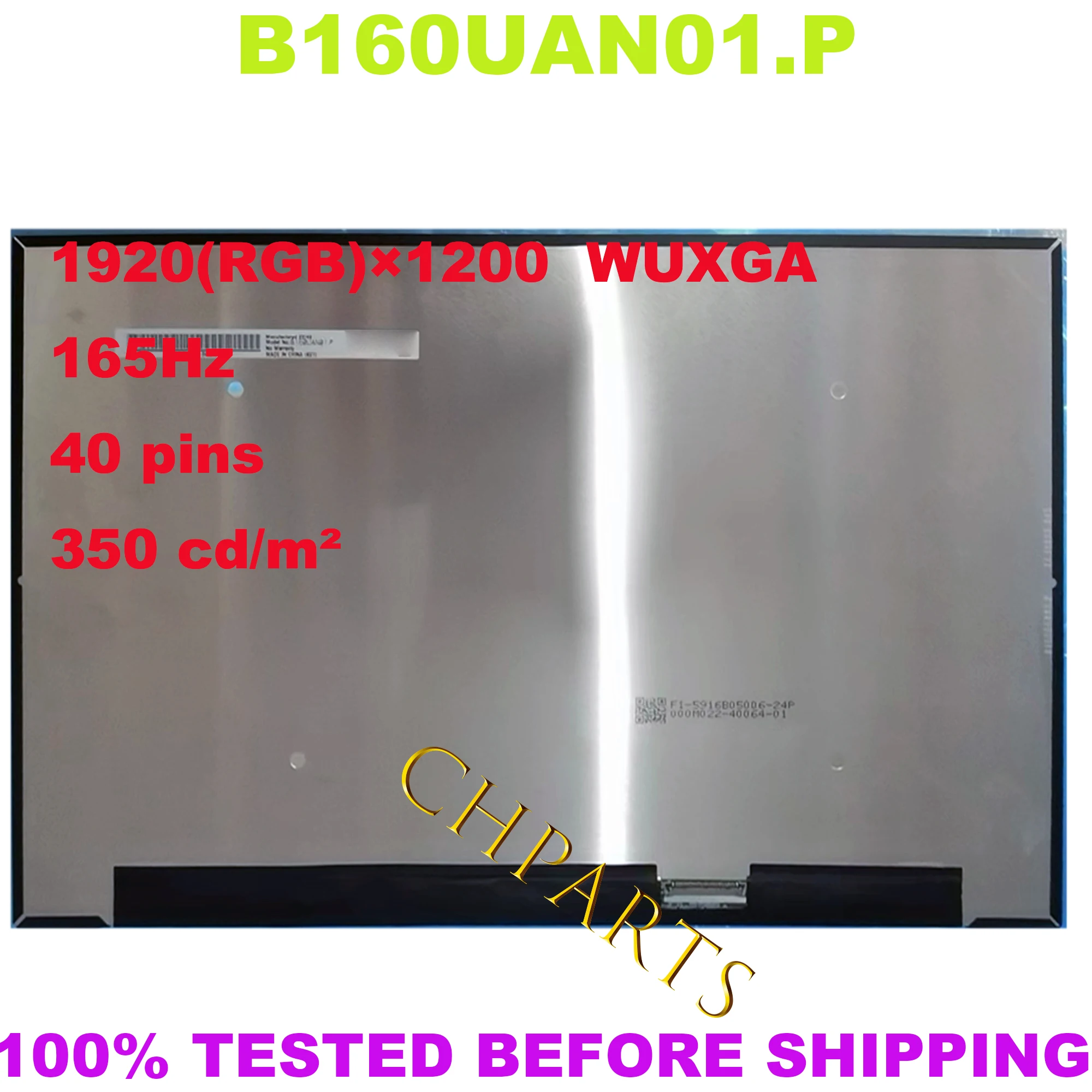 Substituição da Tela do Laptop Ips Painel de Exibição 16 1920 × 1200 Wuxga 165hz Fordeapad Gaming 16iah B160uan01.p 5d11f50180 5d11f50177