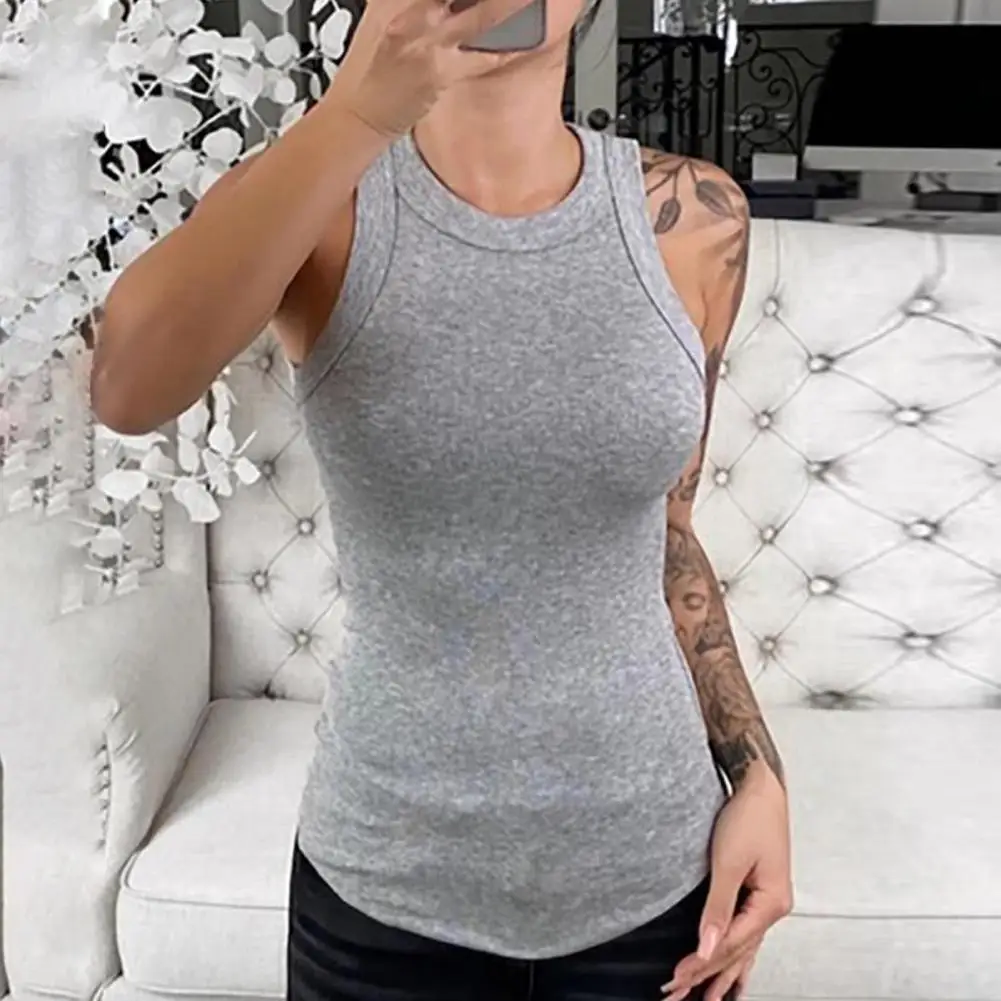 

Жилет женский в рубчик, приталенная Майка в рубчик, жилет с круглым вырезом, уличная одежда, однотонная верхняя одежда