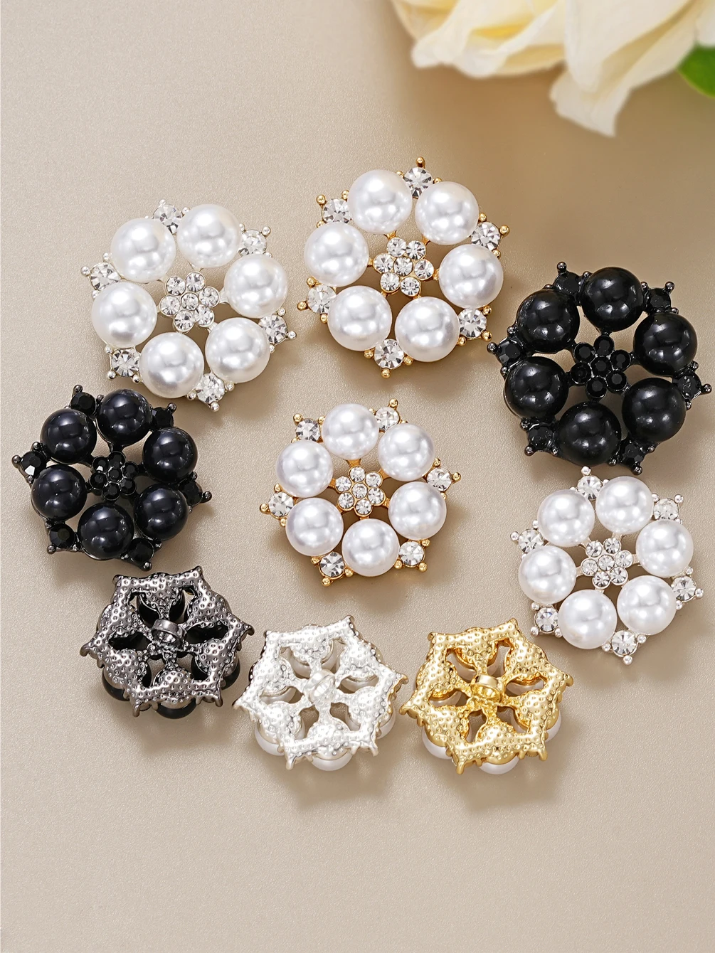 5 قطعة/الحزمة عالية الجودة اللؤلؤ الراين أزرار 21-28 مللي متر زهرة على شكل اكسسوارات الديكور DIY بها بنفسك الحرف والملابس