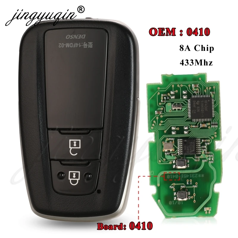 

jingyuqin 2 Buttons ASK 433MHz Smart Remote Key Fob 8A Chip for Toyota CHR C-HR IzoA 2018 2019 2020 Board No. 0410 Keyless Go