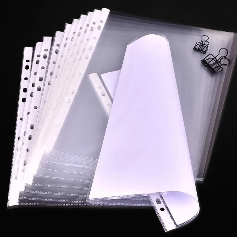 10Pcs/Set 11 Holes Transparent Punched File Folders A4 Documents Notebook Refill Pages Filing Organizer Pocket Office Supplies