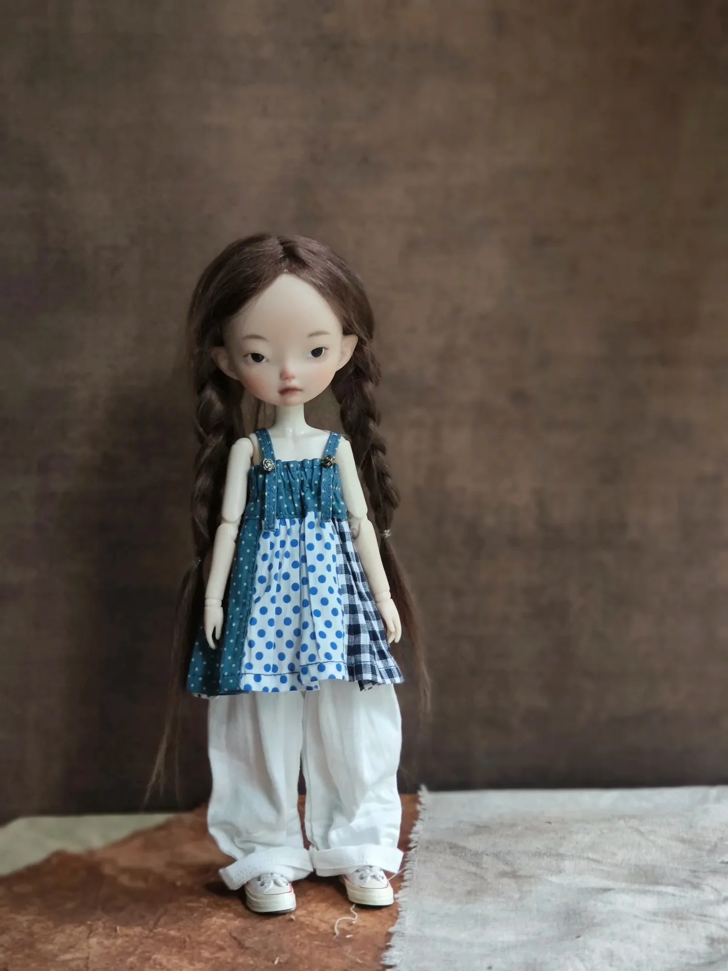 Dula Doll Clothes Handmade Blue and Red Patchwork Dress for Blythe Landoudou Landazz OB24 OB22 Azone Doll