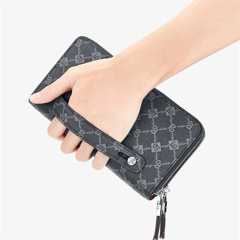 WILLIAMPOLO Luxury Business Commute Wallet For Men Letter Printing Clutch Bag Large Capacity Double Zipper Cardholder Men Wallet