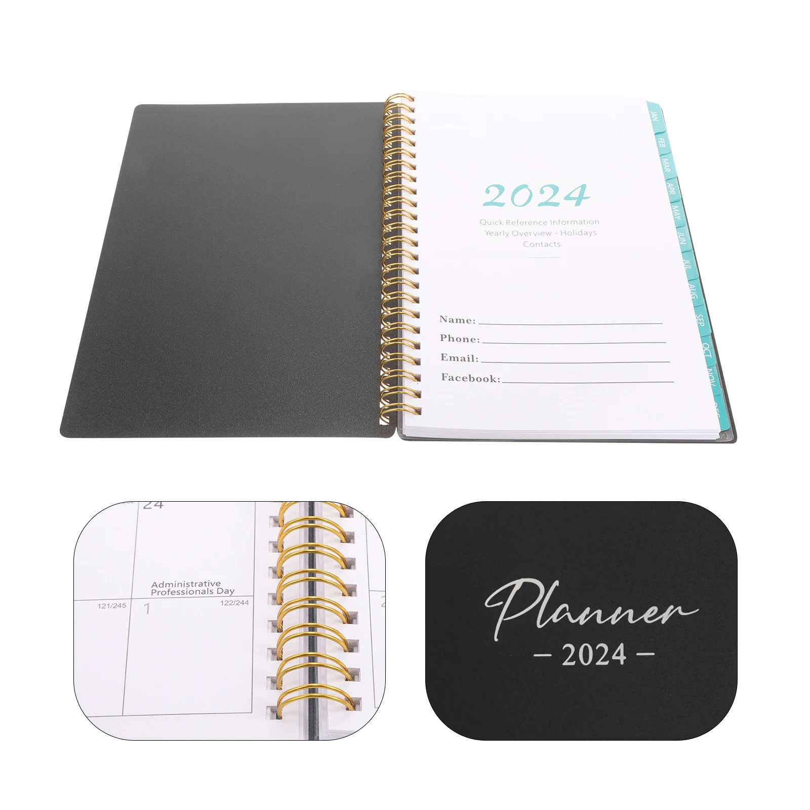

Notebooks PP Cover Notepad Portable Academic Planner Schedules Organiser Multi-function Organizer Black Office Writing
