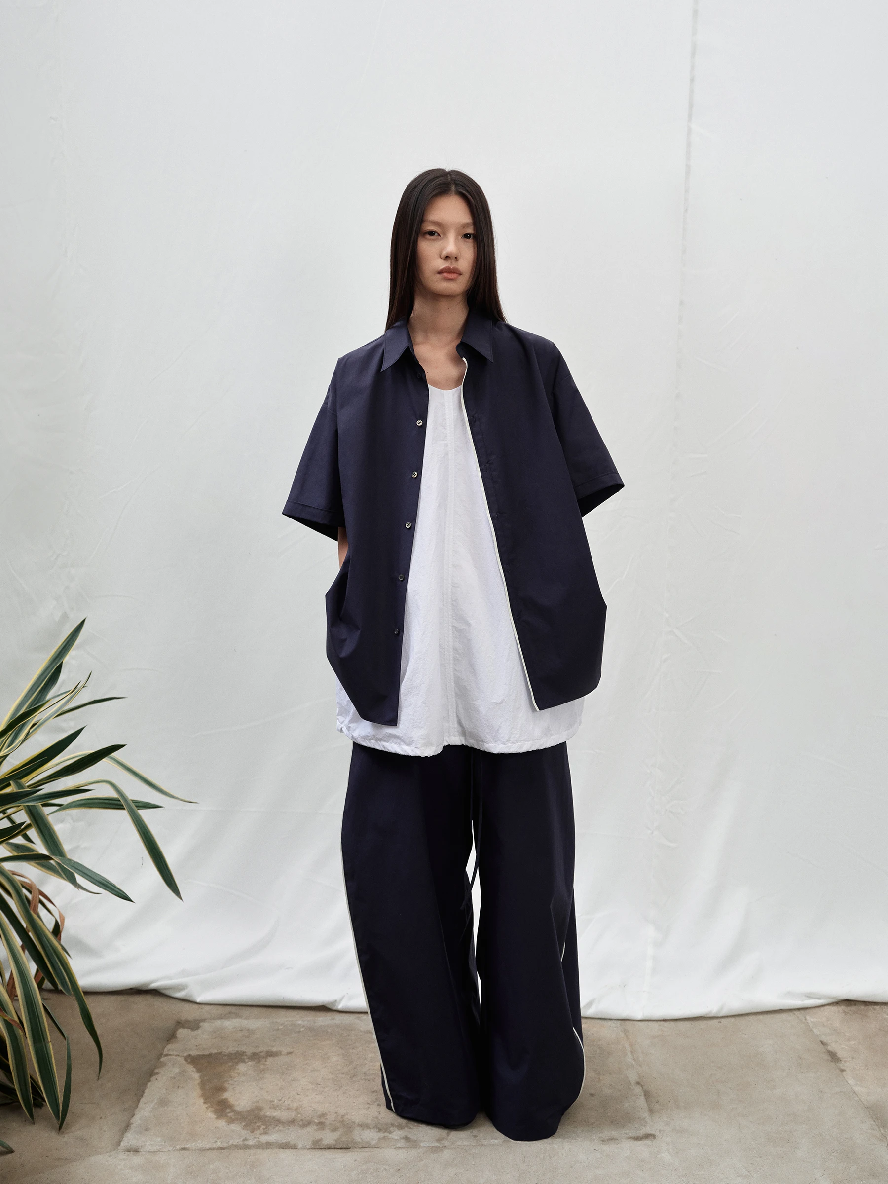SHKUCO Summer Lightweight Comfortable Drawstring Wide Leg Pants Pure Cotton Shantung Casual Loose Fit Trousers