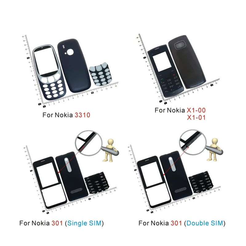 Complete front cover keyboard For Nokia X1 X1-00 X1-01 3310 301 Double Sim battery back housing case Keypad