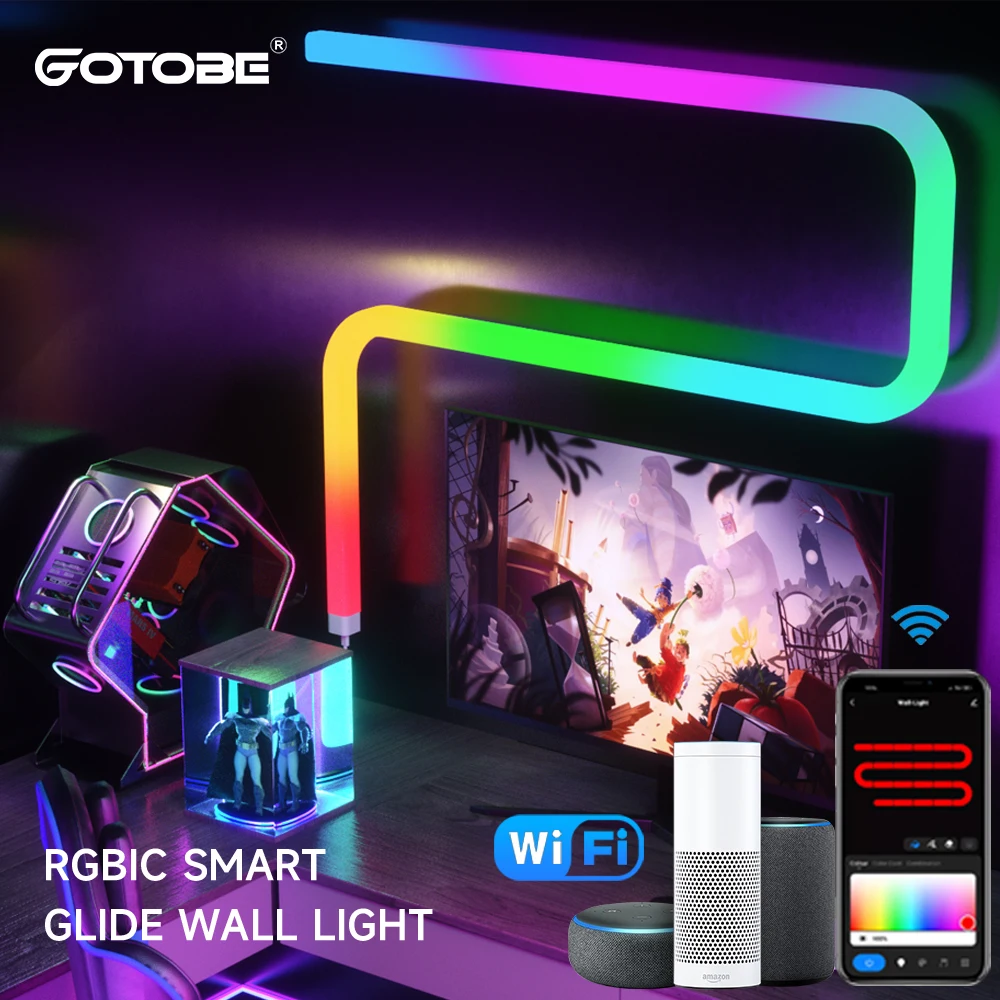 Smart WiFi APP Control RGBIC LED Glide Night Light Music Sync Atmosphere Lamp TV Decoration Bedroom Game Room Decor Strip Lights