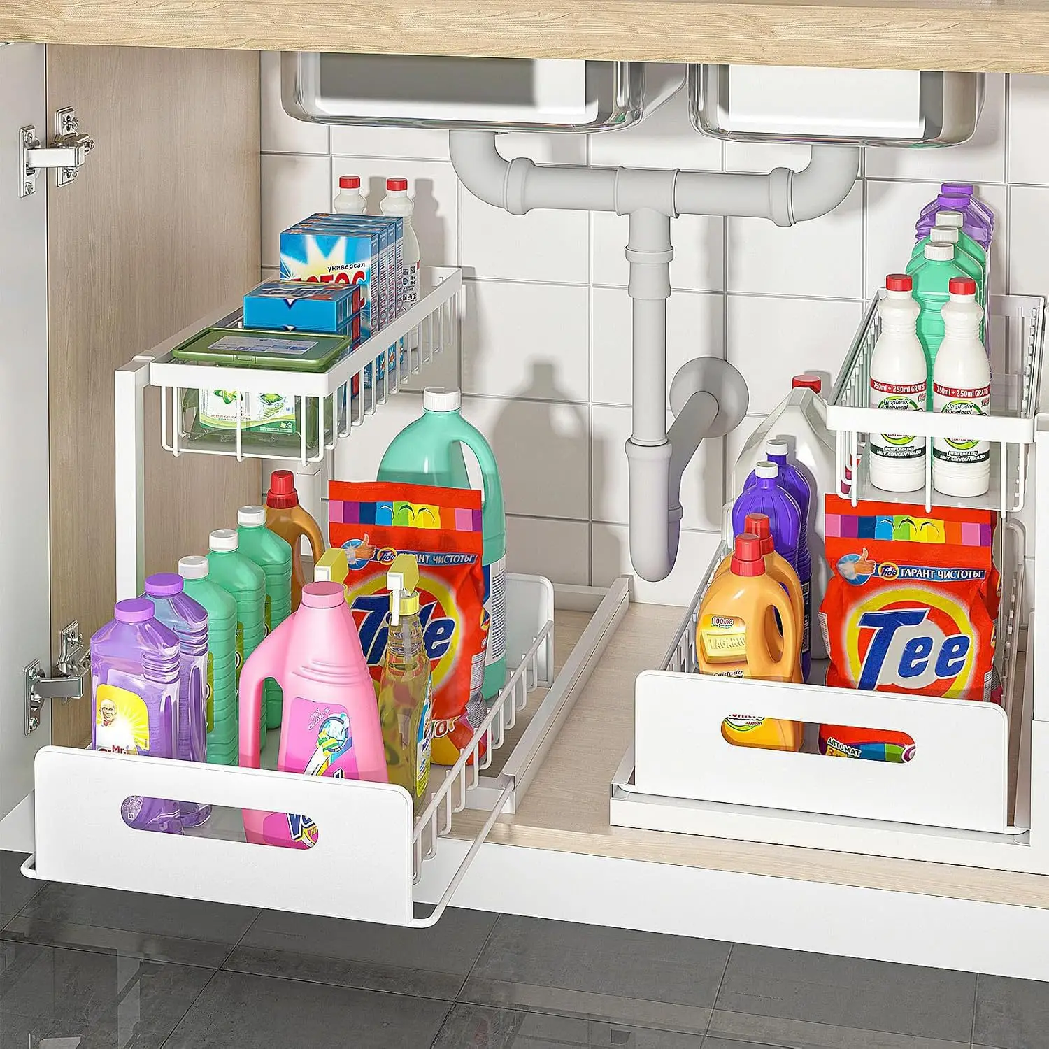 YFY Kitchen Lower Sink Shelf Countertop Drawer Storage Rack Seasoning Rack Underwater Sink Storage Drawing Basket