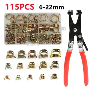 115pcs Spring Hose Clamp Band Fuel Hose Clips Silicone Pipe Clamp 6mm-22mm or 1pc Clamp Pliers (according to the size you choose)