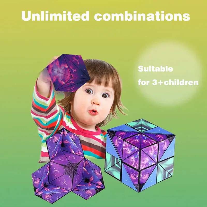 Wandelbarer magnetischer Zauberwürfel, 3D-Puzzle, STEM-Lernbauspielzeug für Kinder im Alter von 3–12 Jahren, kreative Lernaktivität